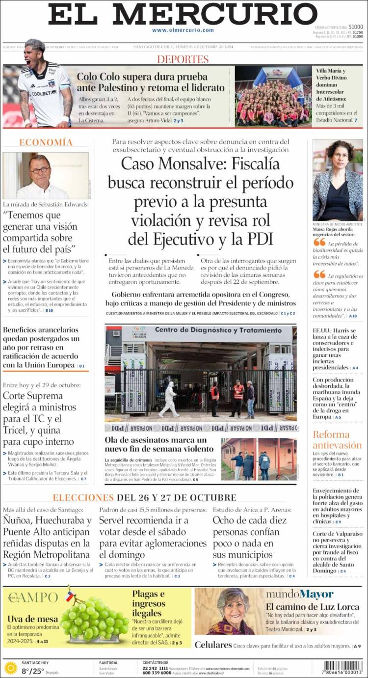 Portada de El Mercurio (Chile)