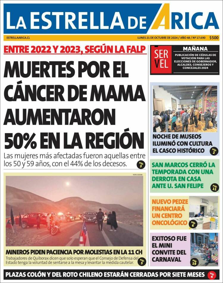 Portada de La Estrella de Arica (Chile)