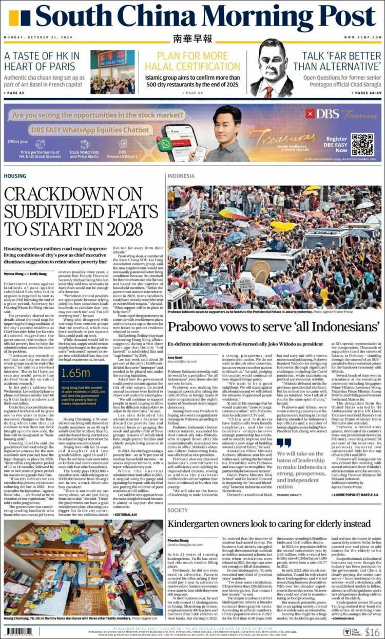 Portada de South China Morning Post (China)