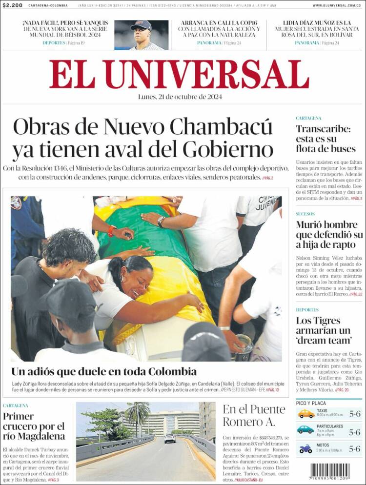 Portada de El Universal (Colombia)