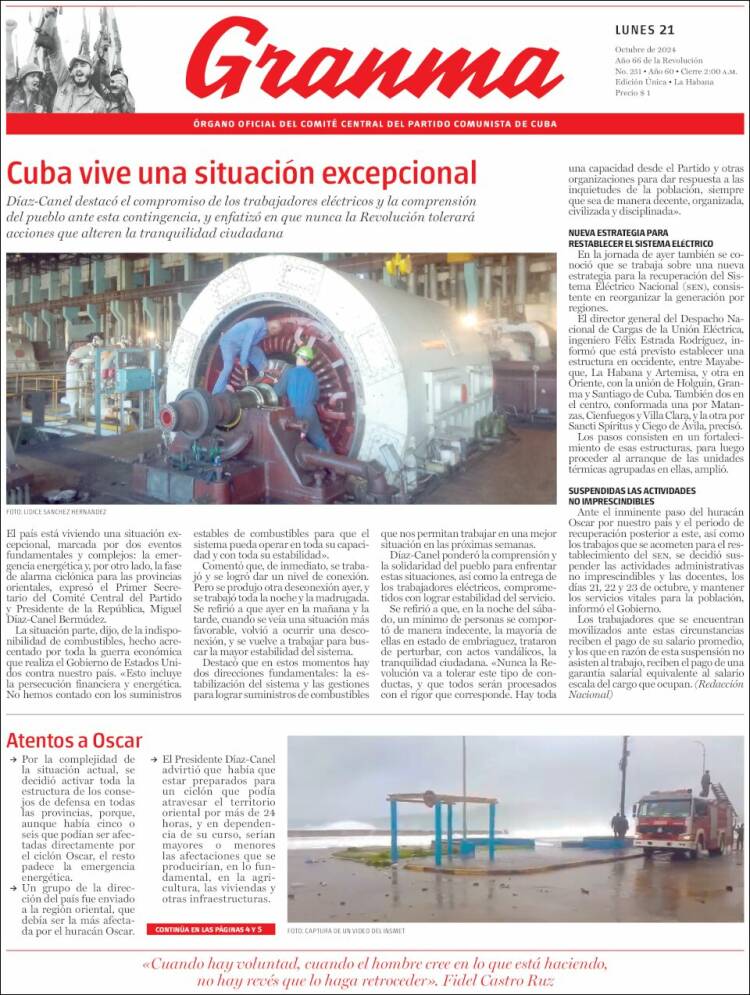 Portada de Granma (Cuba)