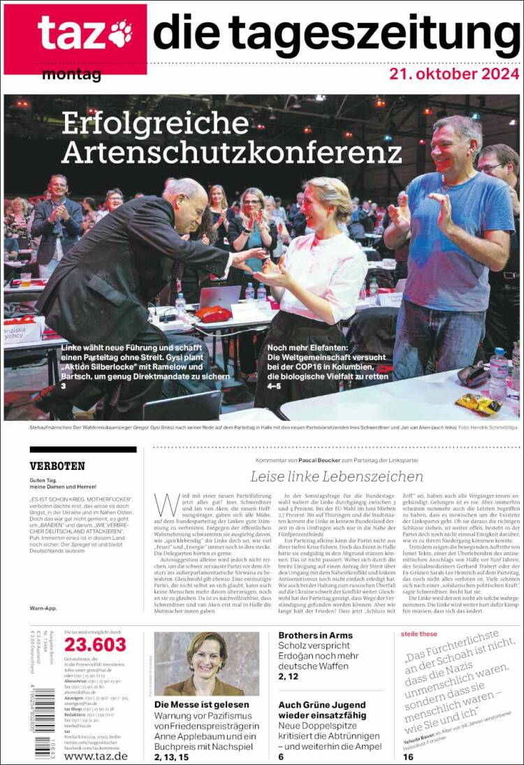 Portada de Die Tageszeitung (Alemania)