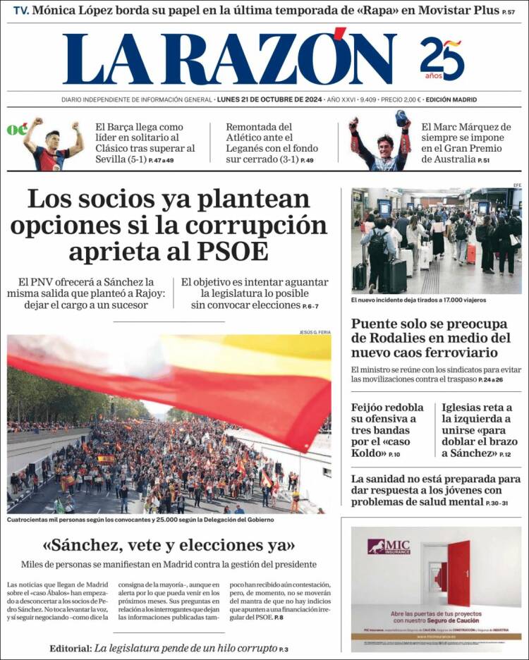 Portada de La Razón (España)