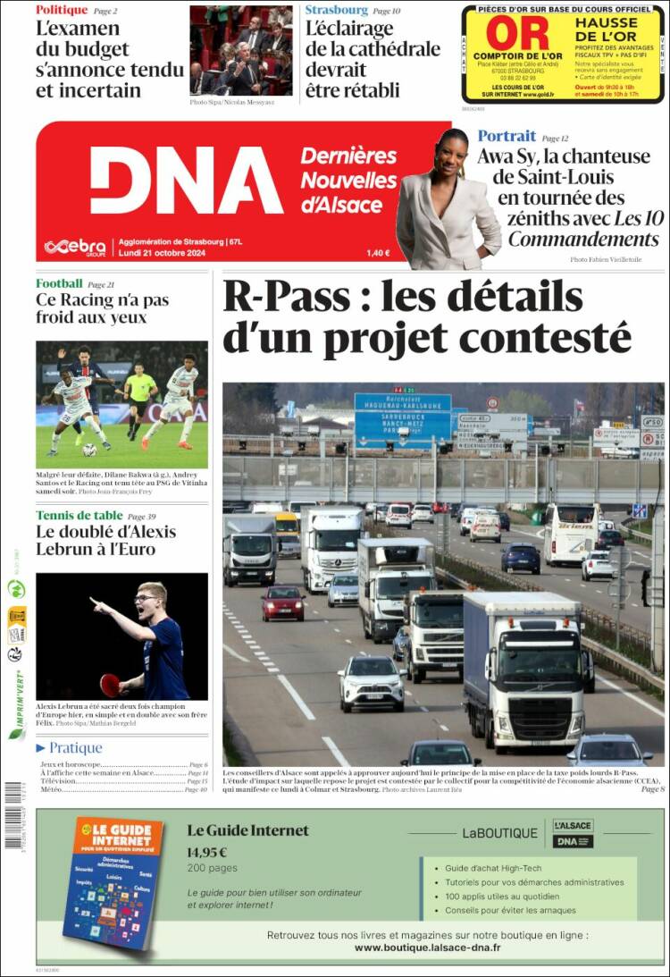 Portada de Les Dernières Nouvelles d'Alsace (Francia)
