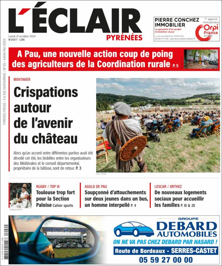 Portada de L'Eclair des Pyrénées (Francia)