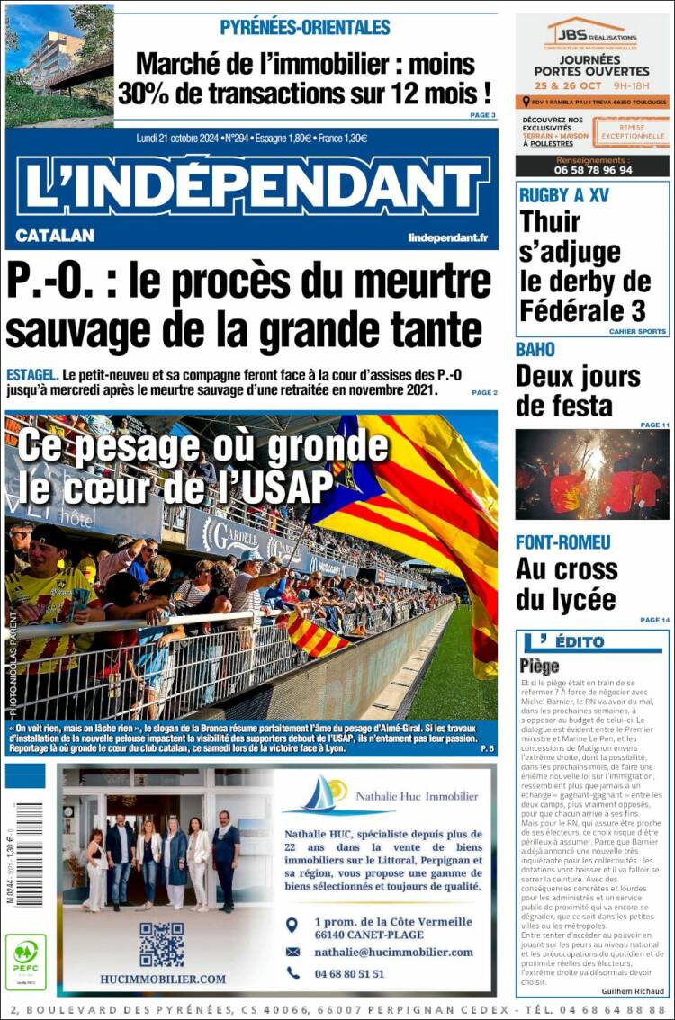 Portada de Le Indépendant (Francia)