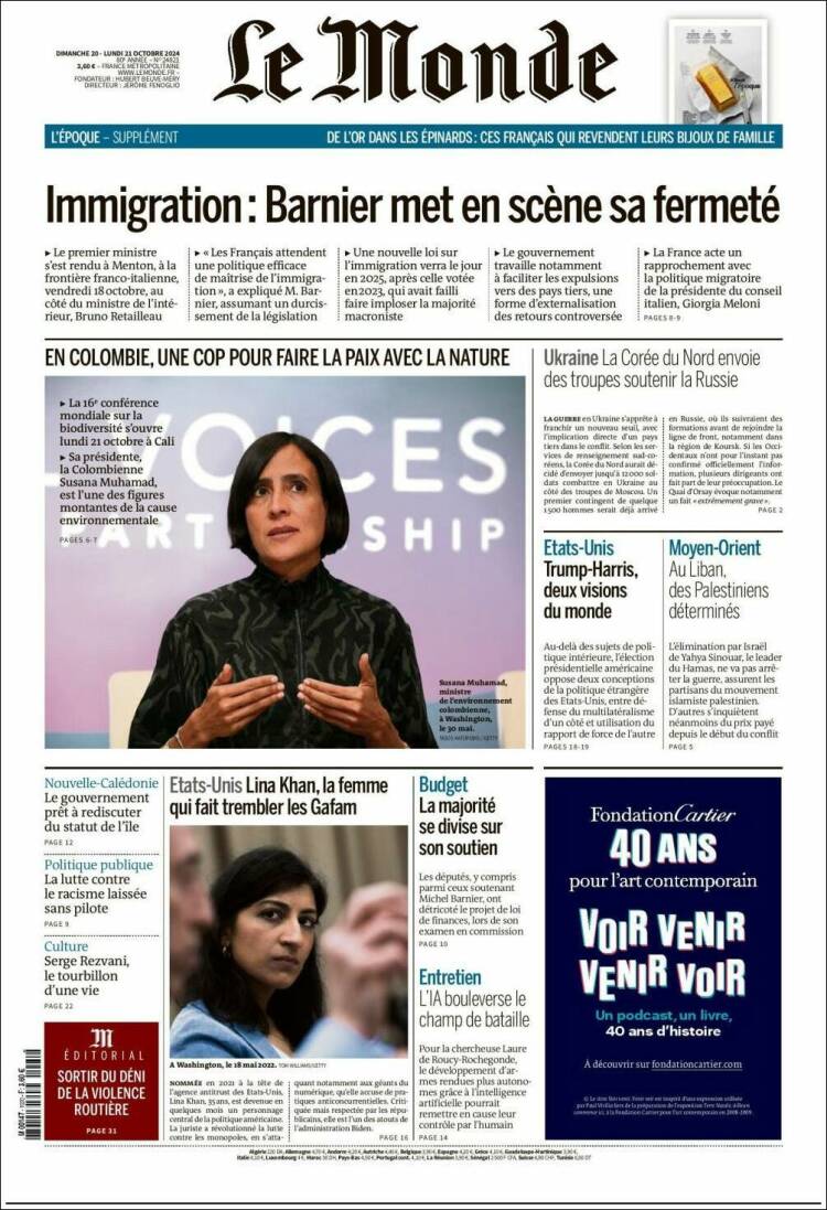 Portada de Le Monde (Francia)