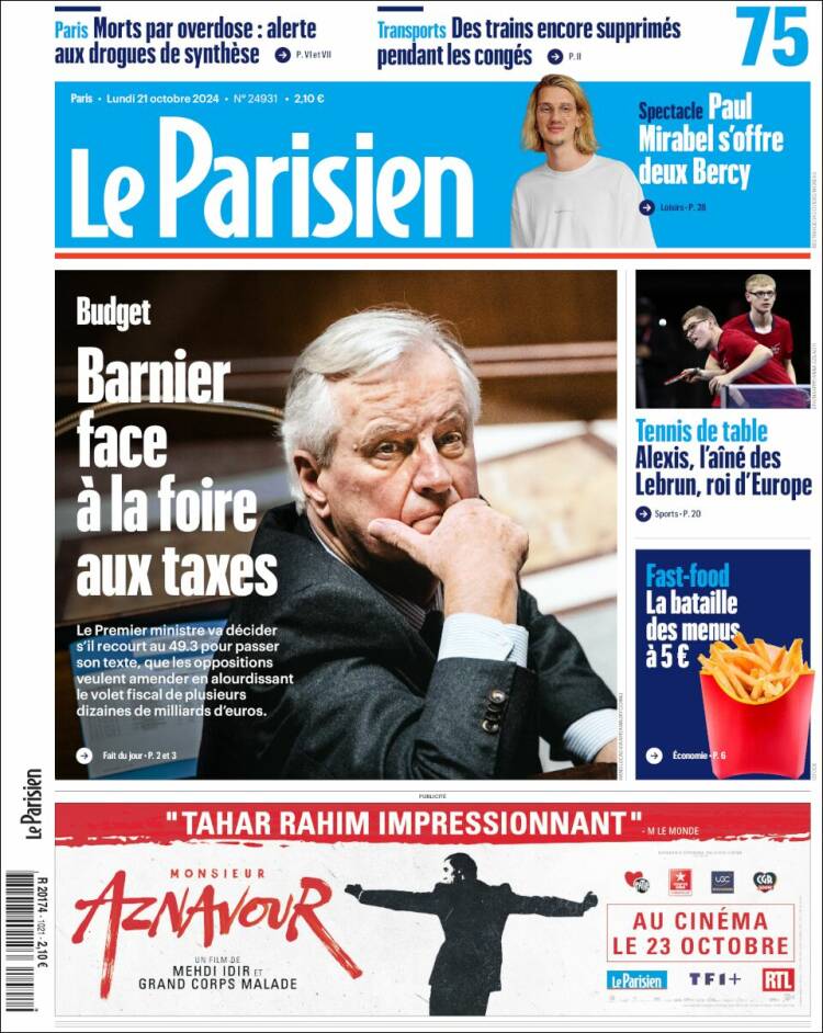 Portada de Le Parisien (Francia)