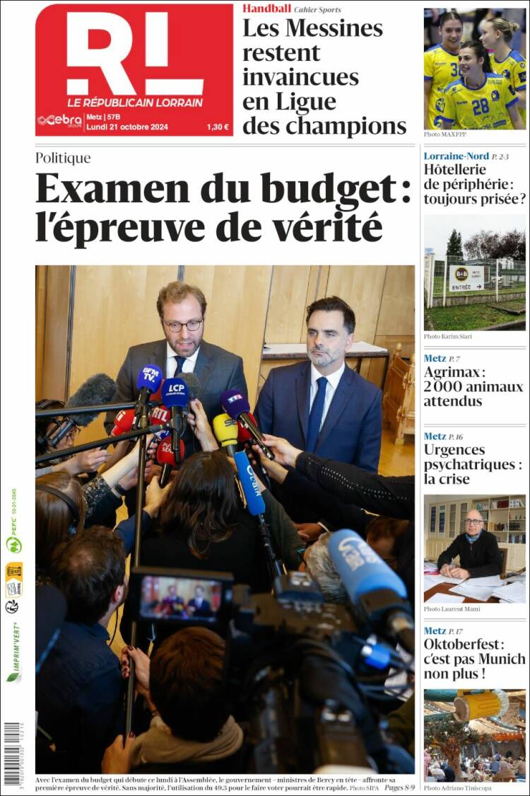 Portada de Le Republicain Lorrain (Francia)