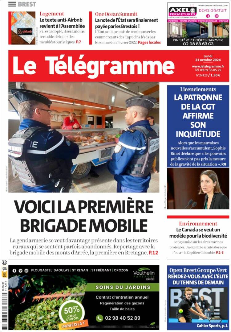 Portada de Télégramme (Francia)