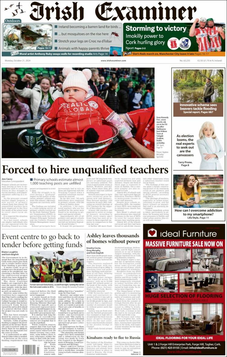 Portada de Irish Examiner (Irlanda)