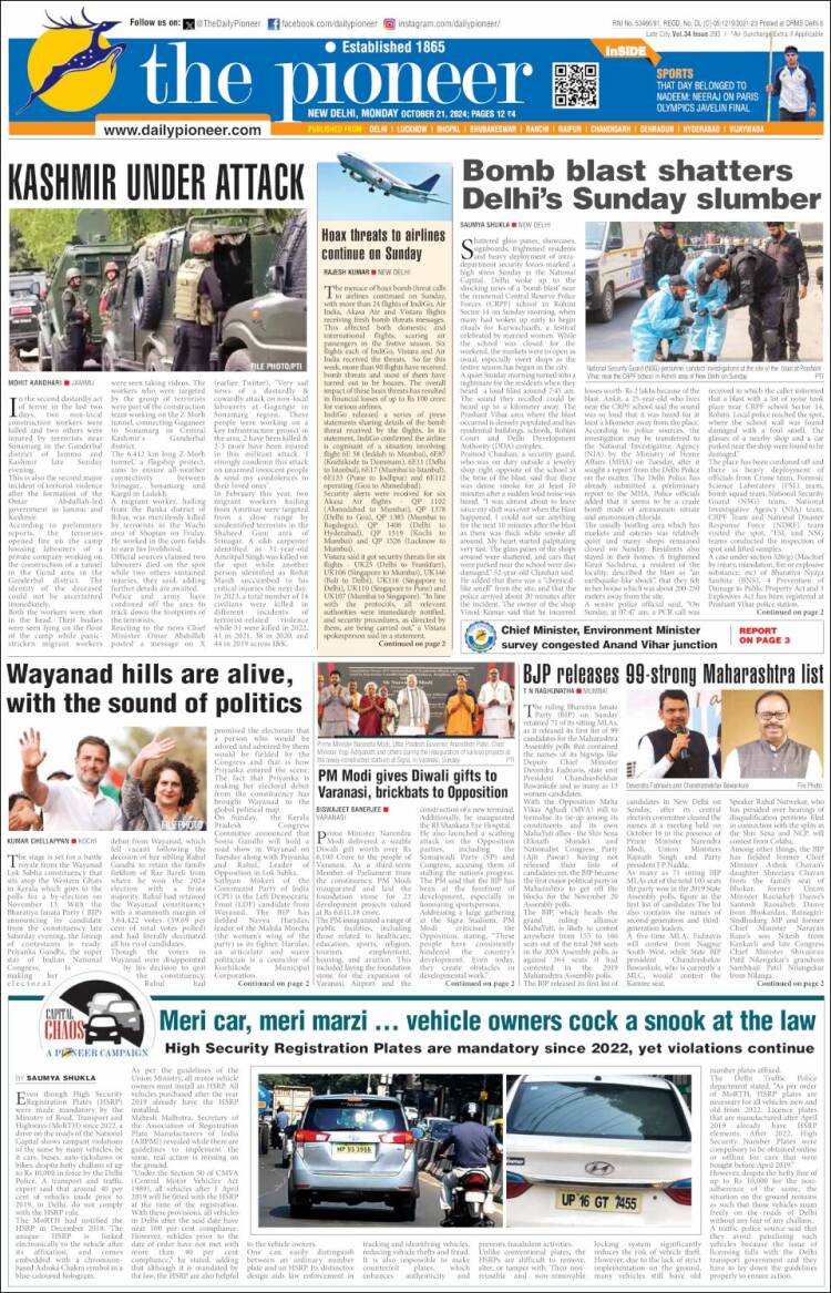 Portada de The Pioneer (India)