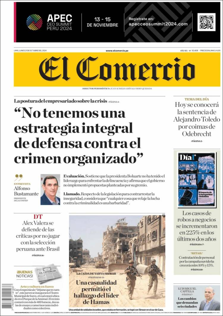 Portada de El Comercio (Per&uacute;)