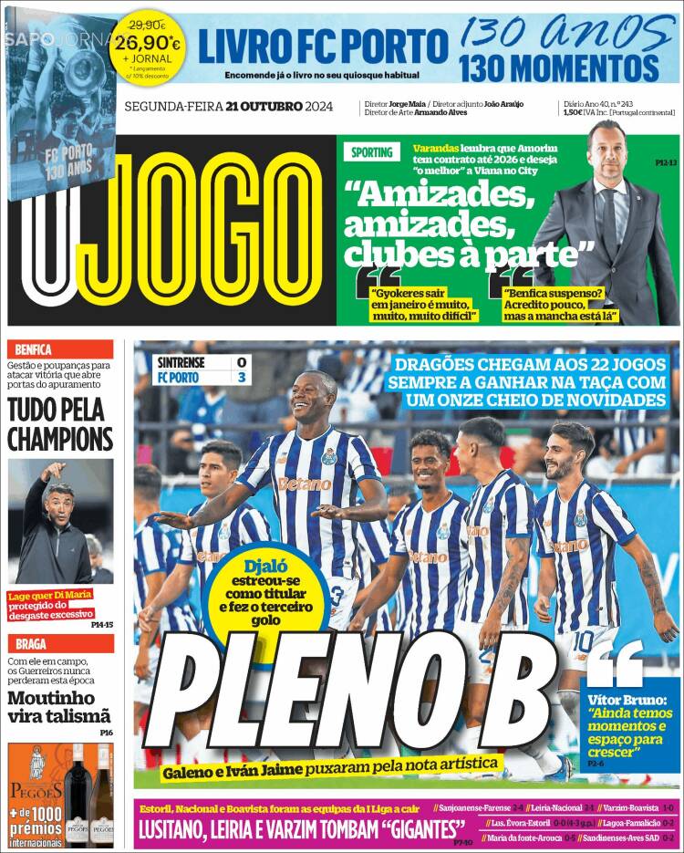 Portada de O Jogo (Portugal)