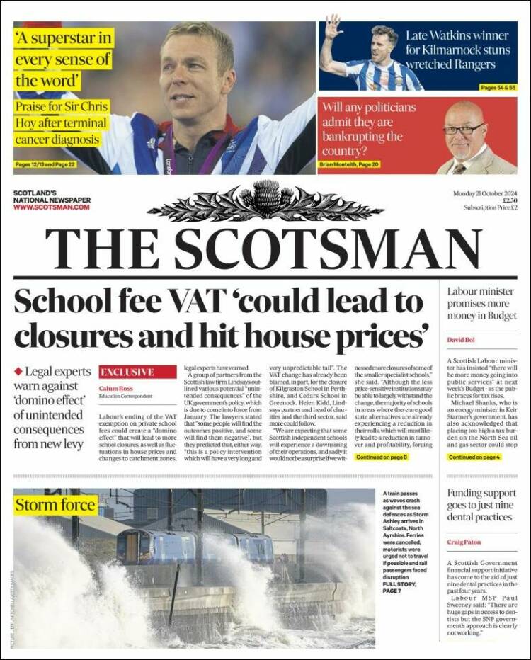 Portada de The Scotsman (Reino Unido)