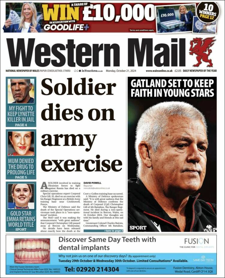 Portada de Western Mail (Reino Unido)