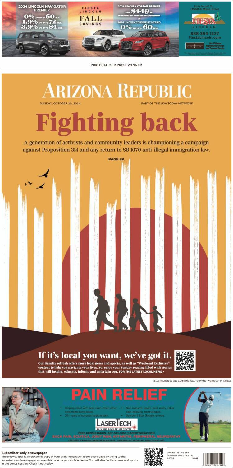 Portada de Arizona Republic News (USA)