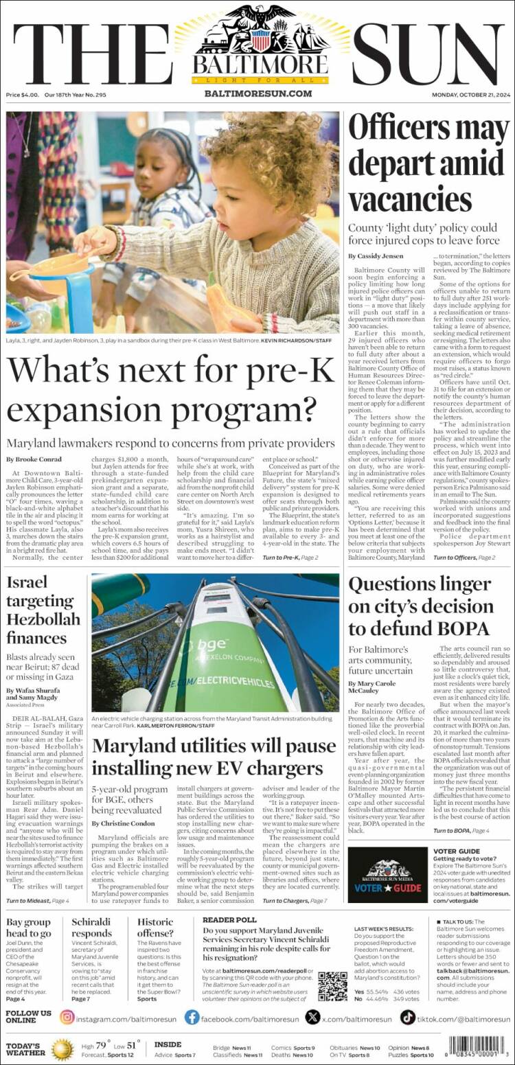 Portada de The Baltimore Sun (USA)