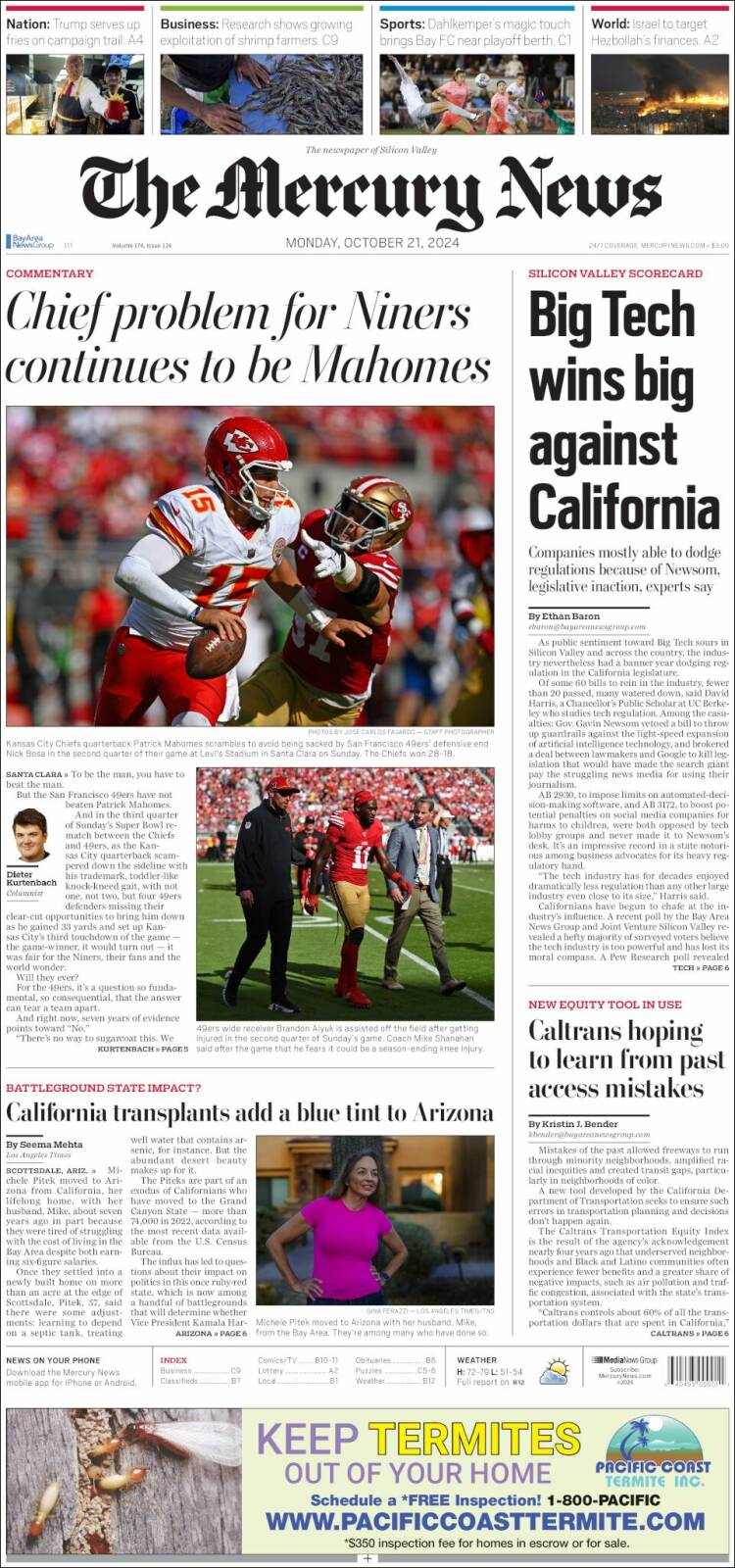 Portada de San Jose Mercury News (USA)