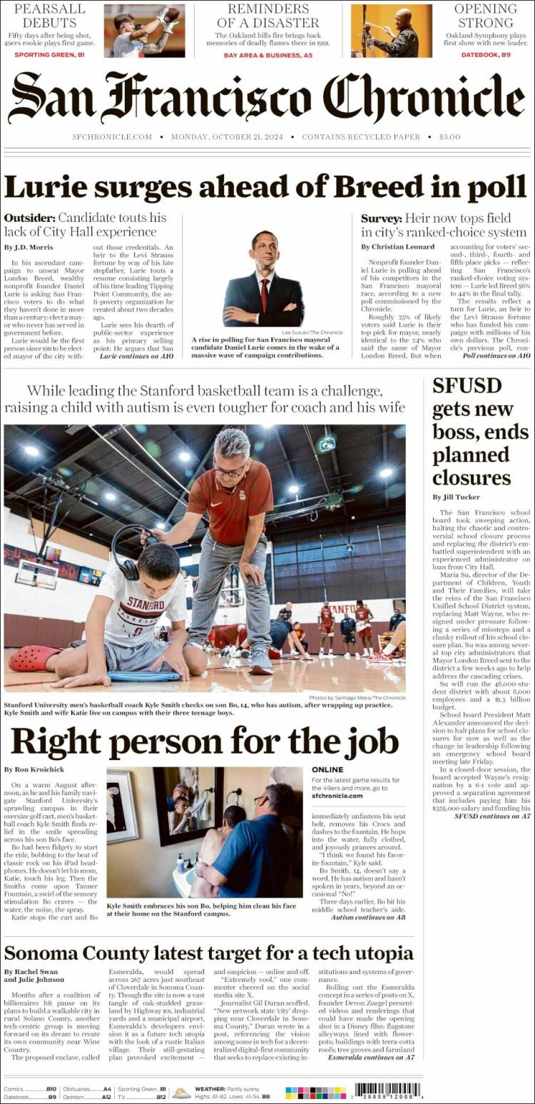 Portada de San Francisco Chronicle (USA)