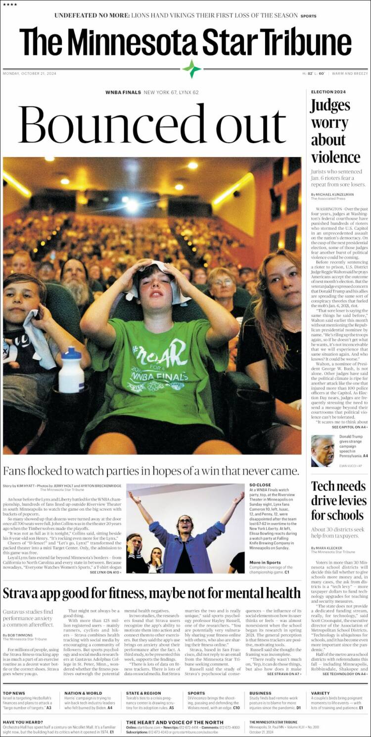 Portada de Star Tribune (USA)