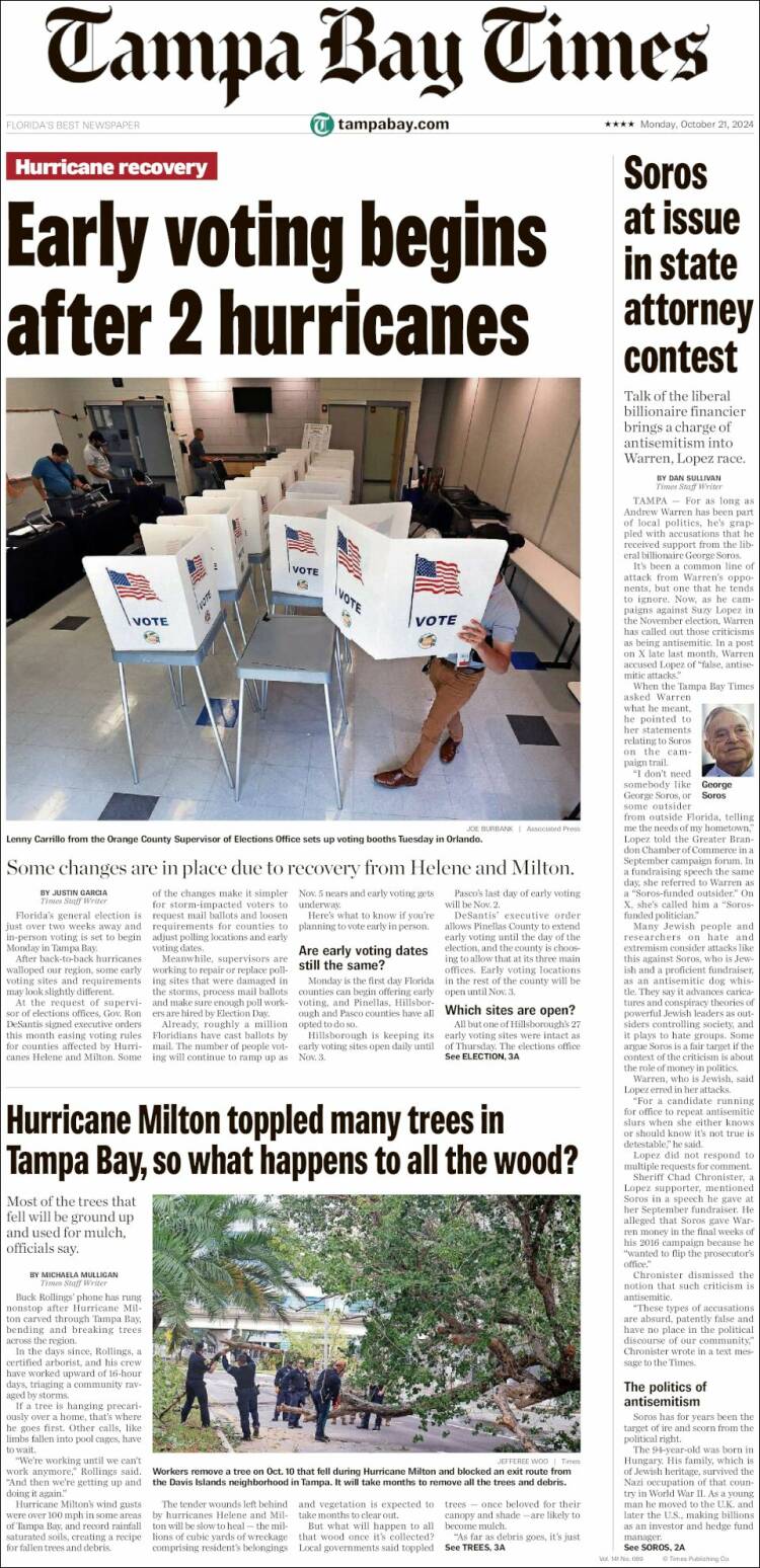 Portada de Tampa Bay Times (USA)