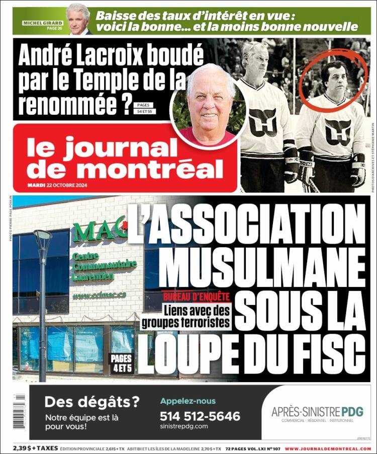 Portada de Le Journal de Montréal (Canadá)