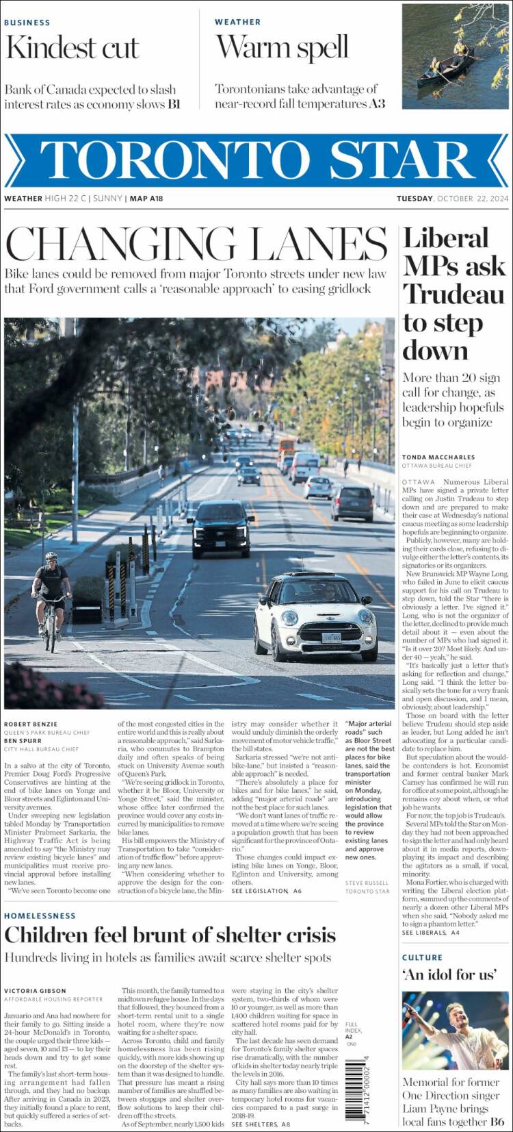 Portada de The Toronto Star (Canadá)