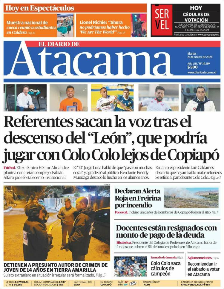 Portada de Diario de Atacama (Chile)