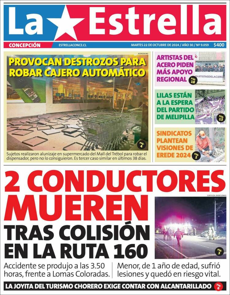 Portada de La Estrella de Concepción (Chile)