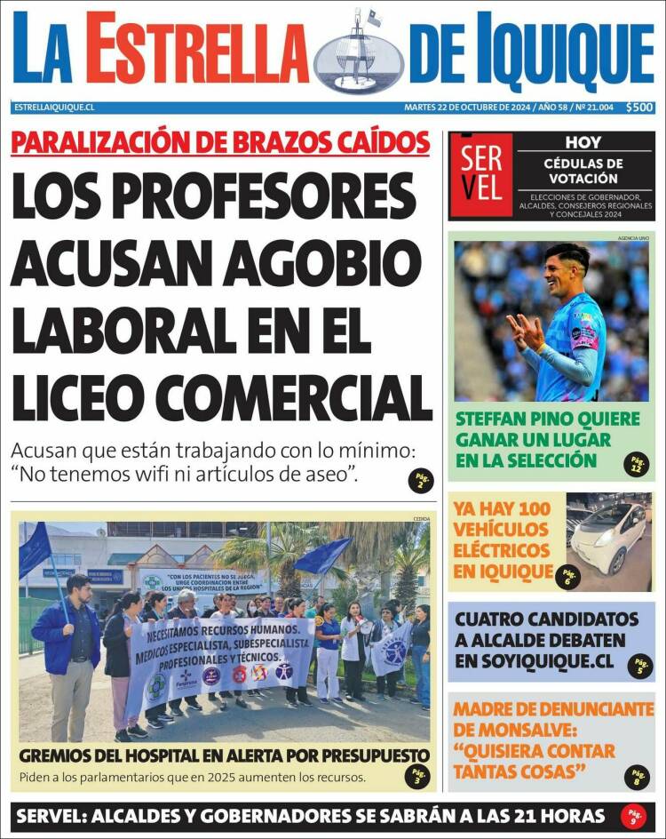 Portada de La Estrella de Iquique (Chile)