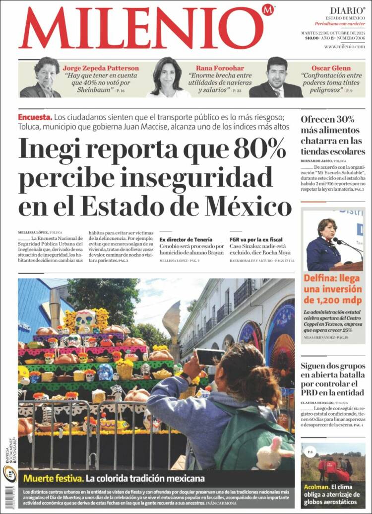 Portada de Milenio - Estado de México (México)
