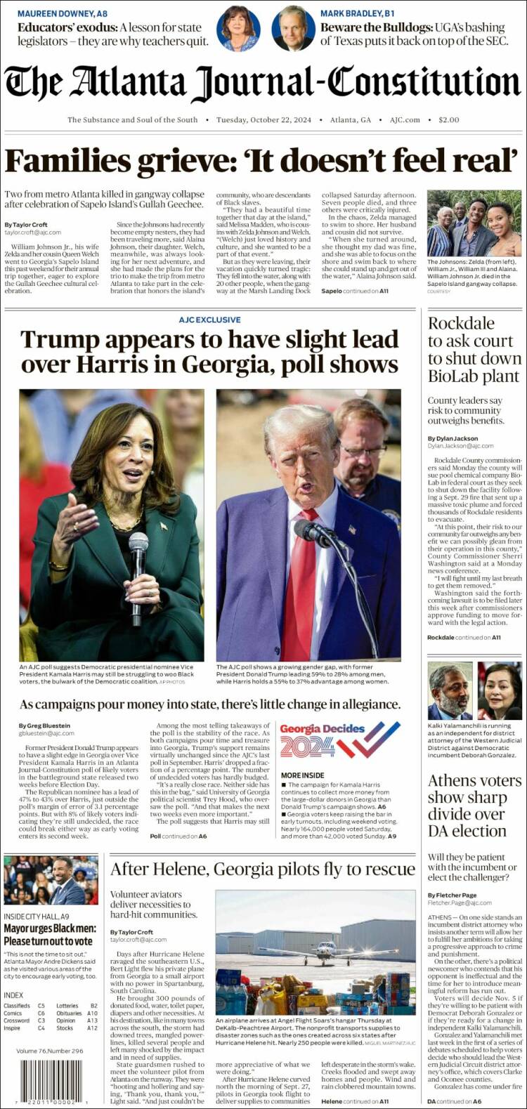 Portada de The Atlanta Journal-Constitution (USA)