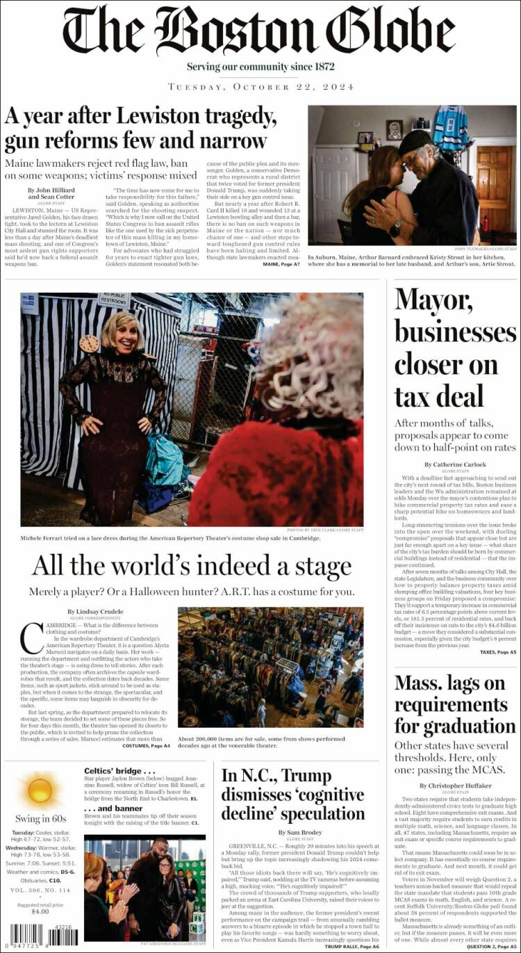 Portada de Boston Globe (USA)