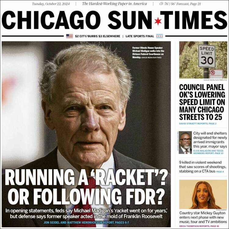 Portada de Chicago Sun-Times (USA)