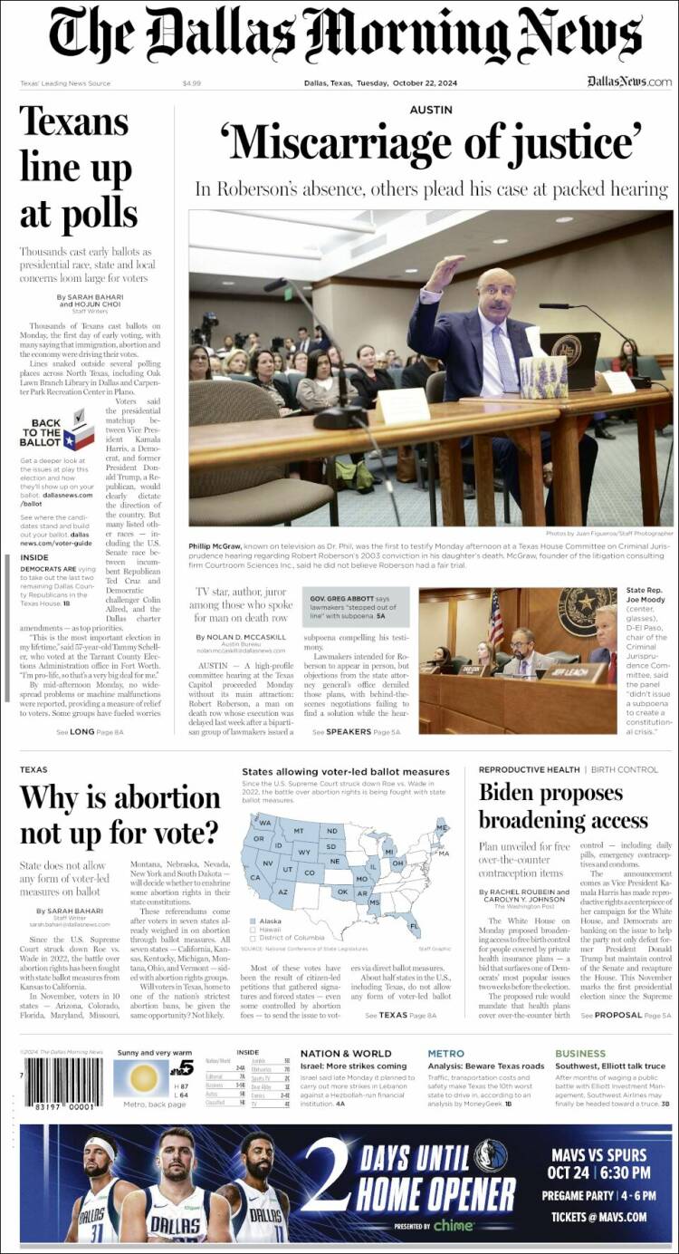 Portada de Dallas Morning News (USA)