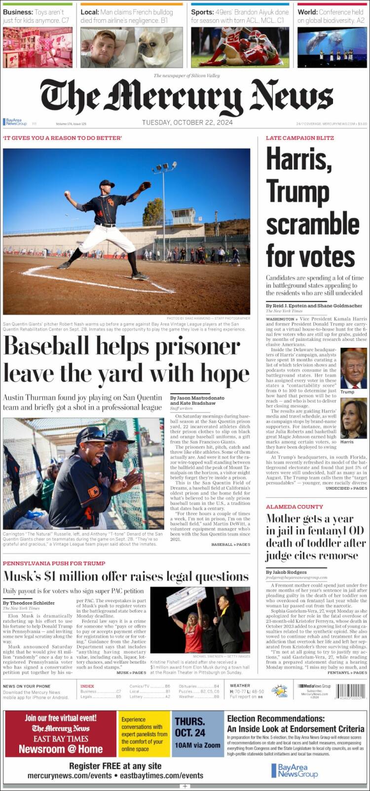 Portada de San Jose Mercury News (USA)