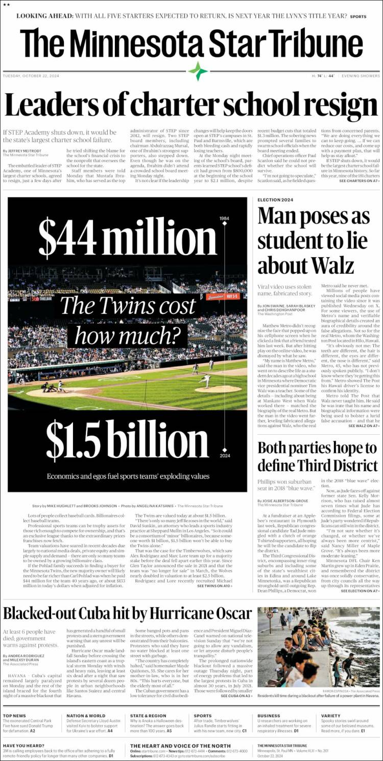 Portada de Star Tribune (USA)