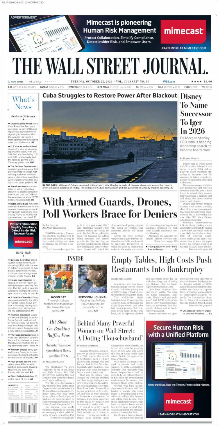 Portada de Wall Street Journal (USA)