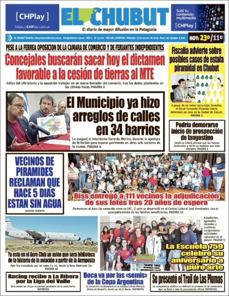 Portada de El Chubut (Argentina)