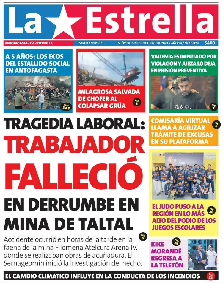 Portada de La Estrella de Tocopilla (Chile)