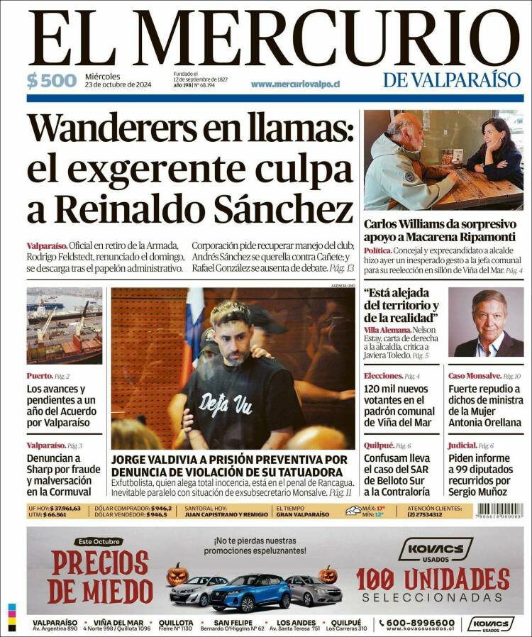 Portada de Mercurio de Valparaiso (Chile)