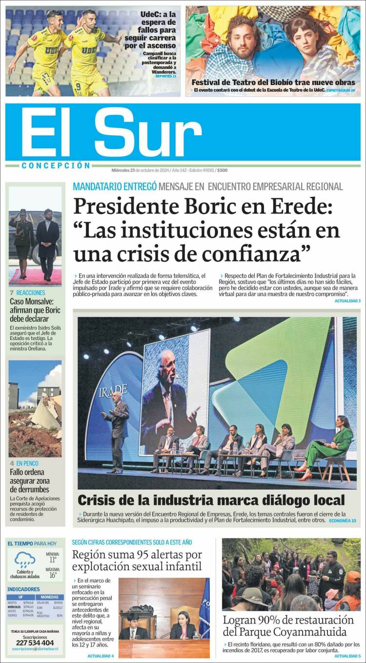 Portada de El Sur (Chile)