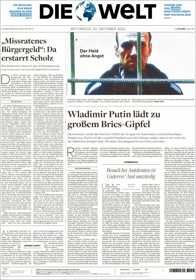 Portada de Die Welt (Alemania)