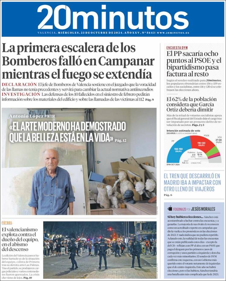 Portada de 20 Minutos - Valencia (España)