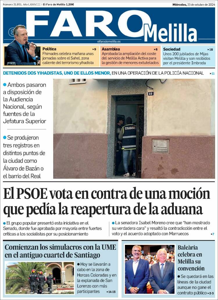 Portada de El Faro de Melilla (España)