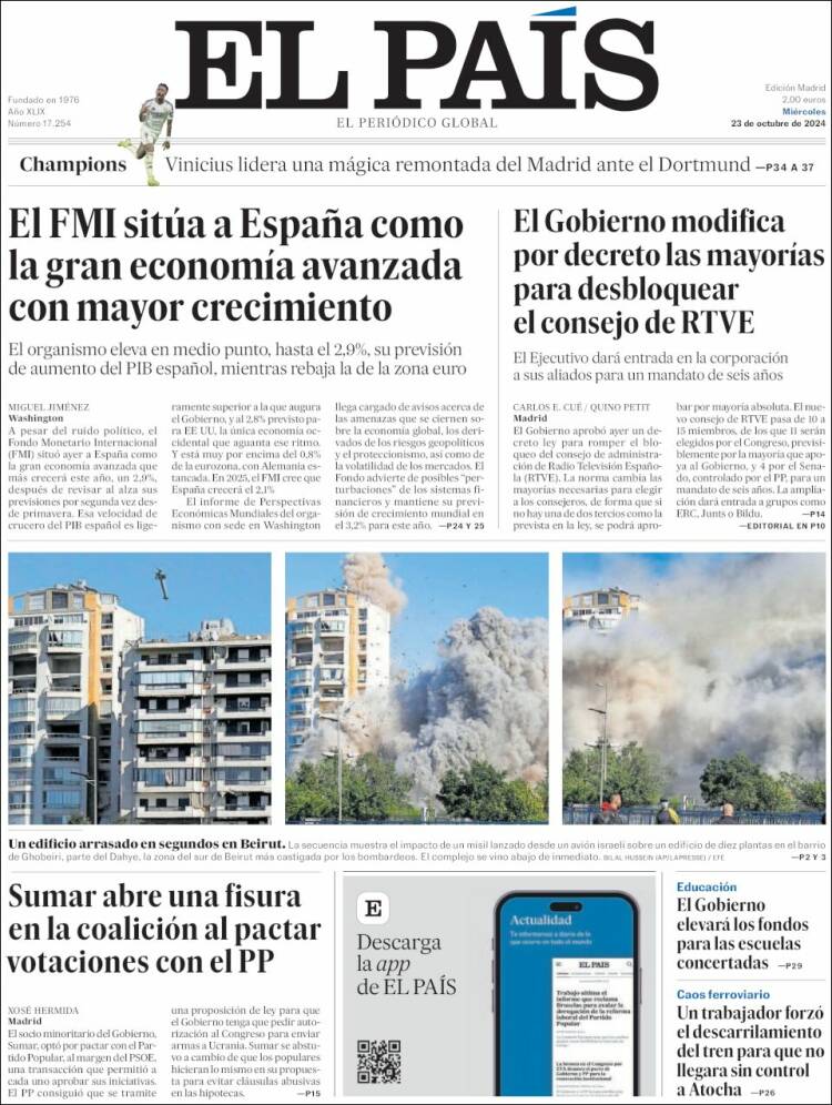 Portada de El País (España)