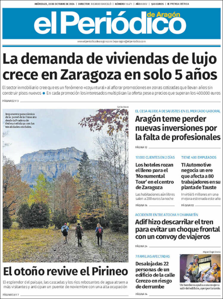 Portada de El Periódico de Aragón (España)