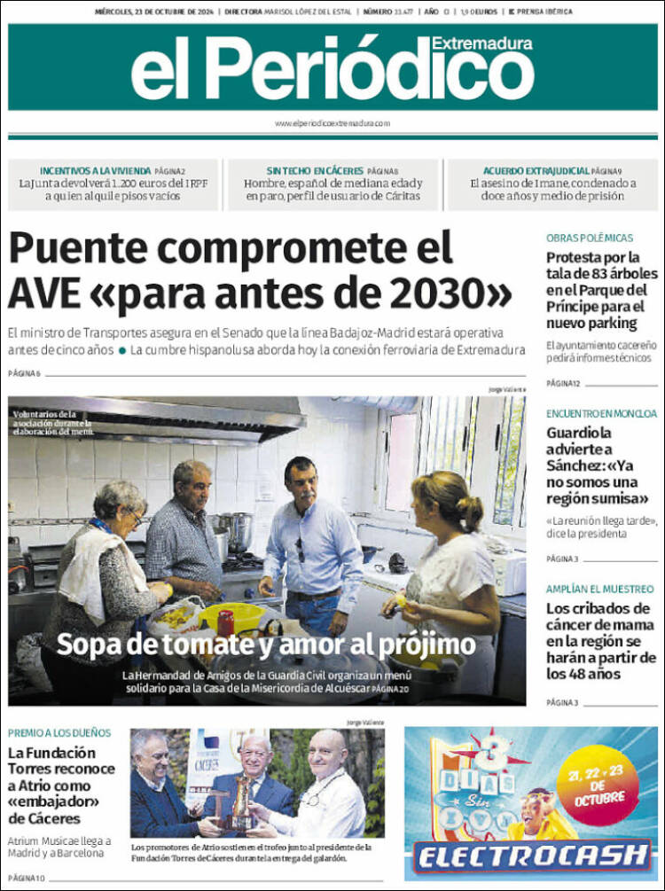 Portada de El Periódico de Extremadura (España)