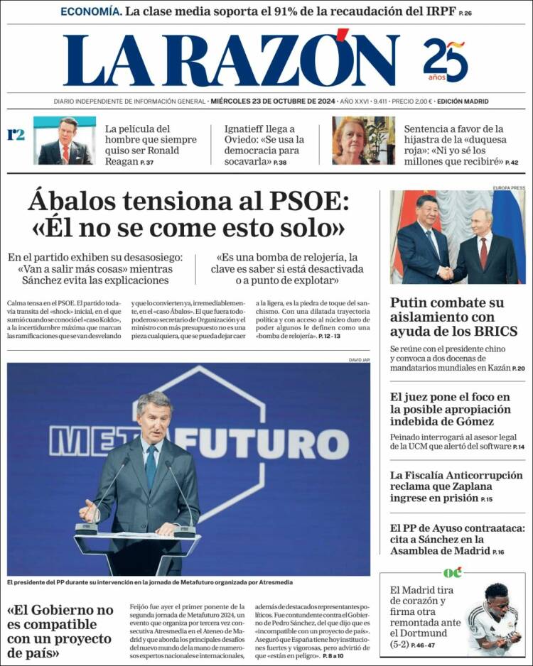Portada de La Razón (España)